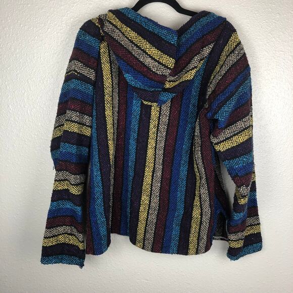 Artesanias Mickey Drug Rug Baja Colorful Striped Poncho Hoodie Rainbow - Picture 5 of 6